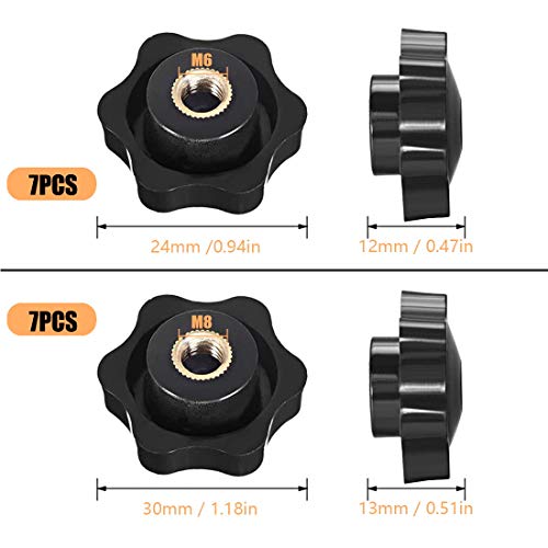 HONGECB Tuerca con mango de estrella, Rosca Hembra de Estrella, Tuerca de Perilla, Tuerca Perilla de Mango, adecuada para la mayoría de los tipos de máquinas de herramientas (M6 y M8), 14 piezas