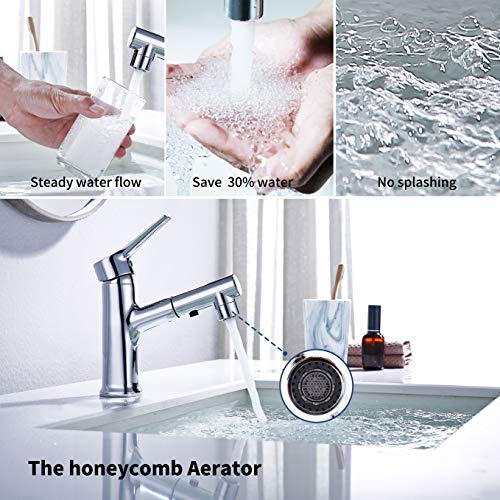 Housfurd Grifo de Lavabo Fregadero con 2 Modos de Flujo y Boquilla Extraíble, Grifo de Cocina, Lead-free Latón, Agua Caliente y Fría, Válvula de Cerámica