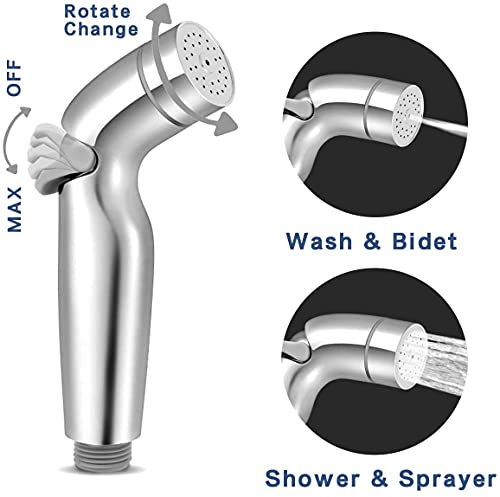 HOXIYA Pulverizador de bidé de mano con dos modos de salida de agua, rociador de pañales de tela para bebé montado en el tanque del inodoro, rociador de bidé de mano para inodoro