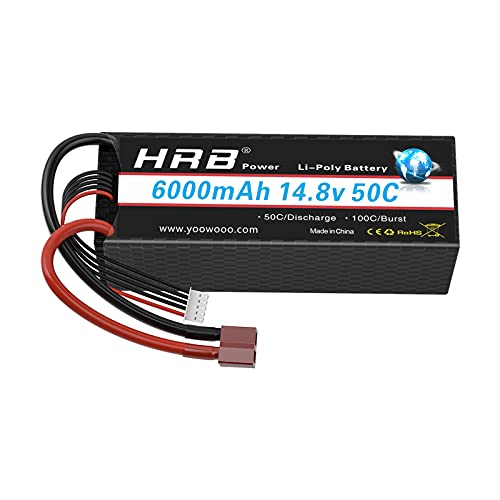 HRB 14,8V 6000mAh 4S 50C Batería de Lipo Recargable con Conectores Tipo T para Drone RC Cars, Camión RC, Avión RC, Helicóptero RC, Barco RC