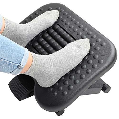 HUANUO Reposapiés Ergonómico con Función de Masaje, Ángulo Ajustable y 3 Posiciones de Altura Diferentes, Taburete Antideslizante para Oficina y Hogar, 43,9 cm x 33,3 cm