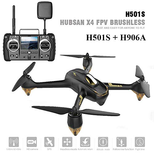 HUBSAN H501S X4 Brushless Drone GPS 1080P HD Cámara FPV Cuadricóptero Sígueme RTH Modo sin Cabeza con H906A Transmisor Negro