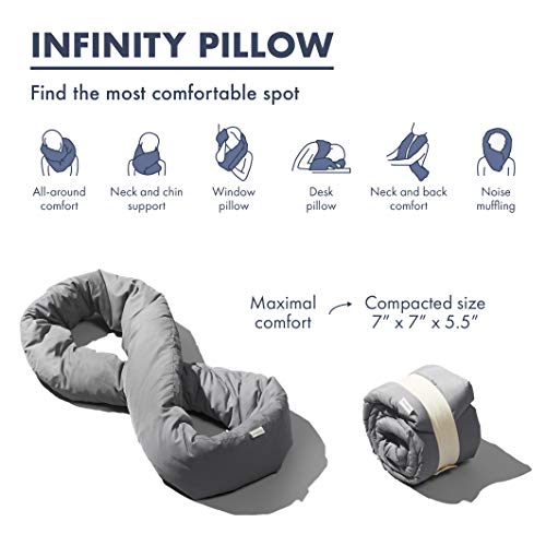 Huzi Design Infinity - Almohada de Viaje, Tipo Bufanda con Forma Signo Infinito, Gris, Estándar