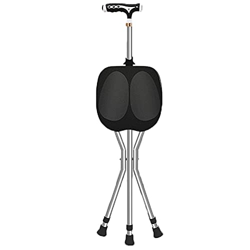 HYHMJ-Silla Baston Plegable, Altura Ajustable Bastón De 3 Patas, Con Luces LED Discapacidad Asistencia Médica Silla Muleta, Hombres/Mujeres Universal Bastones 3 Patas,Negro