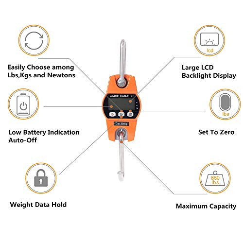 Hyindoor 300KG Escala de grúa Electrónica Báscula Digital de Grúa para Pesca Industrial con Gancho Resistente