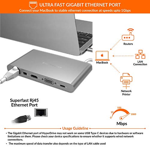 Hyper Unidad USB Hub C, Tipo C Soporte para Adaptador W de Potencia a la Carga, USBC 5Gbps de Datos, 4K HDMI, Puertos 3xUSB 3.1, VGA, Etc. Space Gray