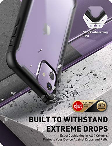 i-Blason Ares - Funda para iPhone 11 de 6.1 Pulgadas (versión 2019), Carcasa de Parachoques Transparente Resistente de Doble Capa con Protector de Pantalla Incorporado (Negro)