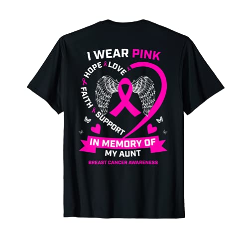 I Wear Pink In Memory Of Tía Gráfico de cáncer de mama en la espalda Camiseta