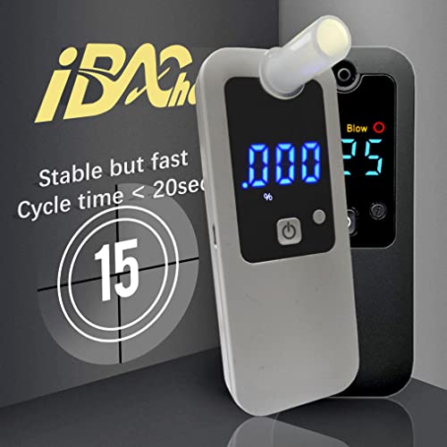 iBACheck Alcoholímetro Digital con Pantalla LED. Alcoholimetro con Cargador, de bajo Consumo energético y amigable para el Usuario (Blanco)