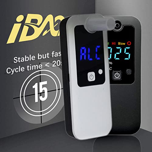 iBACheck Alcoholímetro Digital con Pantalla LED. Alcoholimetro con Cargador, de bajo Consumo energético y amigable para el Usuario (Blanco Negro)