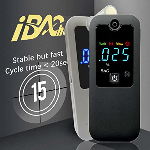 iBACheck Alcoholímetro Digital con Pantalla LED. Alcoholimetro con Cargador, de bajo Consumo energético y amigable para el Usuario (Caja Negra)