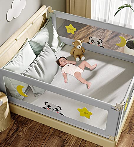 Icegrey Barandilla de La Cama Infantil Barrera de Cama para Bebé Altura Ajustable Protección contra Caídas para la Cama de los Niños y los Padres, Gris, 150 cm x 74 cm (un Lado)