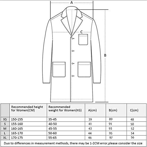 Icertag Bata de Laboratorio, médico Abrigo Abrigo de Mujer, Abrigo Blanco para Damas, Adecuado para Estudiantes de la Escuela Laboratorio de Ciencia Enfermera Cosplay Vestido de algodóns (Small)