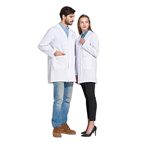 Icertag Bata de Laboratorio Unisex,médico Abrigo Abrigo de Mujer Hombre,Abrigo Blanco para Damas,Adecuado para Estudiantes de la Escuela Laboratorio de Ciencia Enfermera Cosplay (Medium)