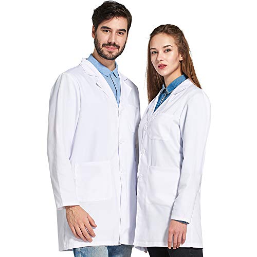 Icertag Bata de Laboratorio Unisex,médico Abrigo Abrigo de Mujer Hombre,Abrigo Blanco para Damas,Adecuado para Estudiantes de la Escuela Laboratorio de Ciencia Enfermera Cosplay (Medium)