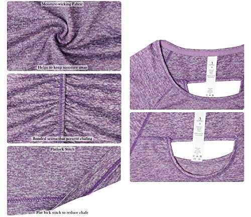 icyzone Camiseta de Fitness Deportiva de Manga Corta de Espalda Abierta para Mujer para Gimnasio -S-Lavanda