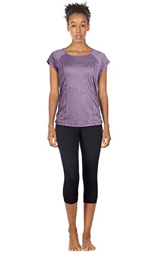 icyzone Camiseta de Fitness Deportiva de Manga Corta de Espalda Abierta para Mujer para Gimnasio -S-Lavanda