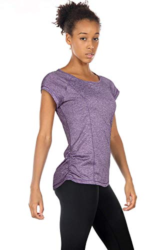 icyzone Camiseta de Fitness Deportiva de Manga Corta de Espalda Abierta para Mujer para Gimnasio -S-Lavanda