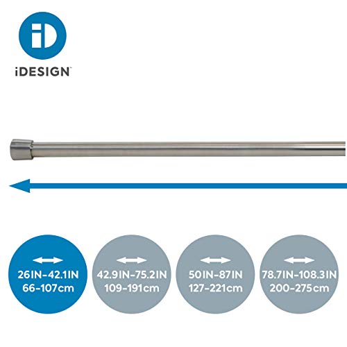 iDesign Barra para cortinas de ducha, barra telescópica extensible para instalar sin taladro, acero, plateado mate, tamaño extracorto 66 - 107 cm