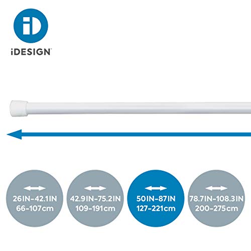 iDesign Barra para cortinas de ducha, soporte para cortinas de baño de tamaño largo y de acero, barra telescópica extensible para instalar sin taladro, blanco