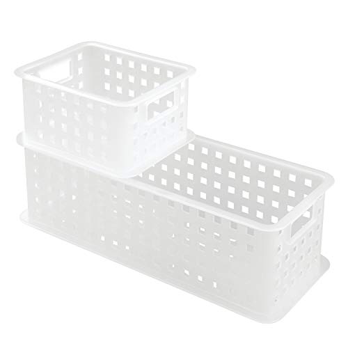 iDesign Caja organizadora con asas, organizador de baño de plástico para accesorios de ducha, cesta organizadora apilable para juguetes o material de artesanía, blanco