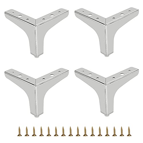 IGNPION Piernas de sofá de metal de 10 cm, 4 piezas de patas modernas para sofá, muebles, patas elevadoras, patas de repuesto para mueble de TV, armario otomano, sofá, armario, color plateado