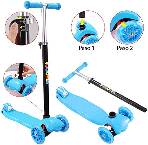 IMMEK Patinete de 3 Ruedas Scooter con Led Luces Manillar Altura Ajustable 71cm-83cm, Niños Adjustable Handles & Lightweight Construction