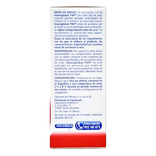 Imunoglukan jarabe 120ml - Complemento alimenticio, con vitamina C que contribuye al correcto funcionamiento del sistema inmunitario,1ml/5kg de peso