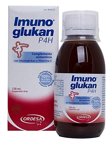 Imunoglukan jarabe 120ml - Complemento alimenticio, con vitamina C que contribuye al correcto funcionamiento del sistema inmunitario,1ml/5kg de peso