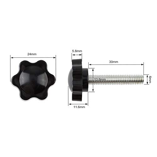 INCREWAY Tornillo de pulgar, 10 piezas M6 x 30 mm, forma de flor de ciruelo, roscado, tornillo de agarre moleteado, tornillo de sujeción para pestillo de maquinaria