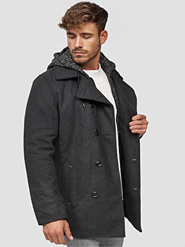 Indicode Caballeros Cliff Abrigo Corto Hecho De Mezcla Lana Cuello Alzado | Más Moderno Largo Chaqueta Invierno Doble Pechera para Hombres En Charcoal Mix S