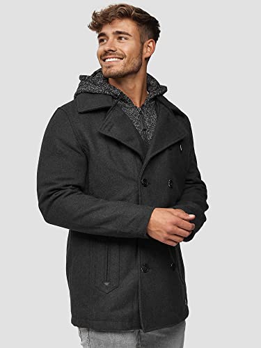 Indicode Caballeros Cliff Abrigo Corto Hecho De Mezcla Lana Cuello Alzado | Más Moderno Largo Chaqueta Invierno Doble Pechera para Hombres En Charcoal Mix S