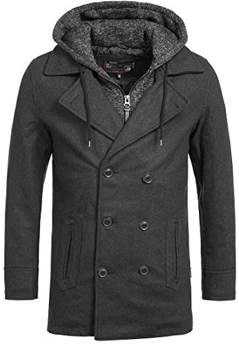 Indicode Caballeros Cliff Abrigo Corto Hecho De Mezcla Lana Cuello Alzado | Más Moderno Largo Chaqueta Invierno Doble Pechera para Hombres En Charcoal Mix S