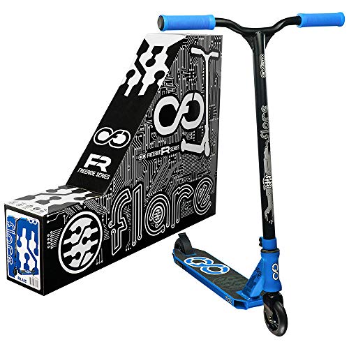 Infinity Scooters Patinete Freestyle para Adultos y Niños a Partir de 8 años - Patinete de Trucos y Saltos con Rodamientos ABEC-9 Ruedas 100mm de PU con Barra 360 Grados (Flare Azul)