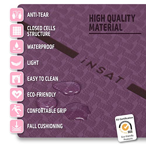 INSAT Esterilla Yoga Antideslizante - Colchoneta Yoga Pilates Gimnasia Deporte con Alineación del Cuerpo - Yoga Mat de Material Ecológico con Bolsa y Correa de Hombro