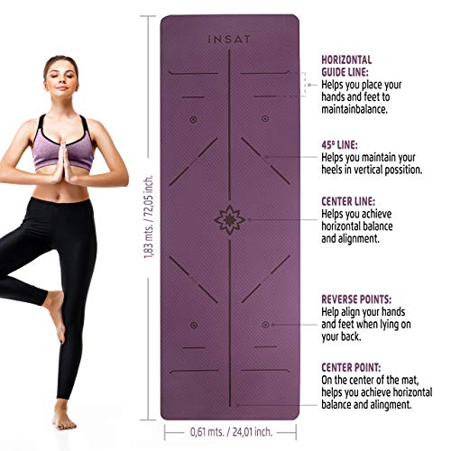 INSAT Esterilla Yoga Antideslizante - Colchoneta Yoga Pilates Gimnasia Deporte con Alineación del Cuerpo - Yoga Mat de Material Ecológico con Bolsa y Correa de Hombro