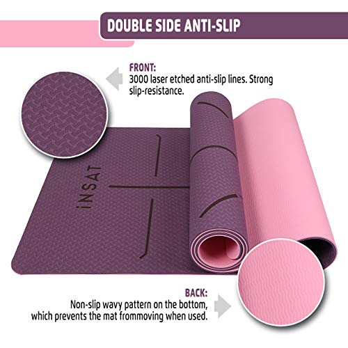 INSAT Esterilla Yoga Antideslizante - Colchoneta Yoga Pilates Gimnasia Deporte con Alineación del Cuerpo - Yoga Mat de Material Ecológico con Bolsa y Correa de Hombro