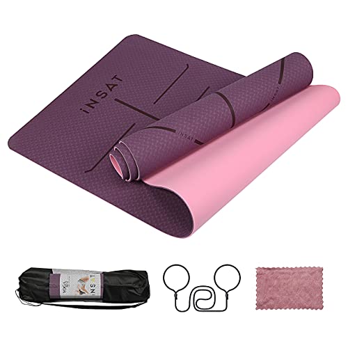 INSAT Esterilla Yoga Antideslizante - Colchoneta Yoga Pilates Gimnasia Deporte con Alineación del Cuerpo - Yoga Mat de Material Ecológico con Bolsa y Correa de Hombro