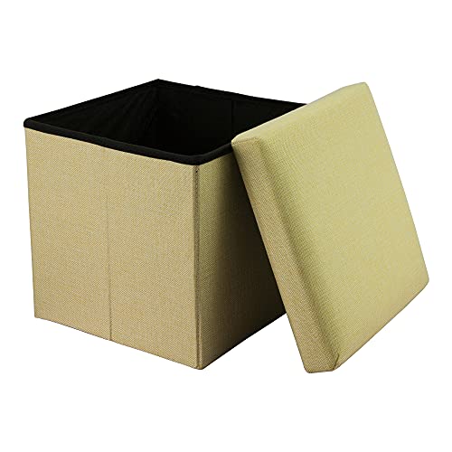 INTIRILIFE Puff Baúl Plegable 30x30x30 cm in Verde Primavera – Taburete Almacenaje Tapizado de Textil Tela Óptica Lino per Almacenamiento y Reposapiés – Asiento Silla Tejido Banqueto