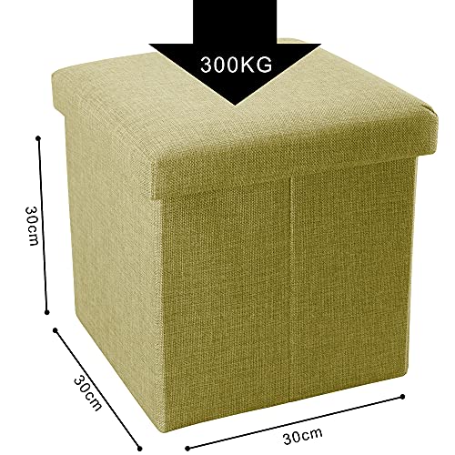 INTIRILIFE Puff Baúl Plegable 30x30x30 cm in Verde Primavera – Taburete Almacenaje Tapizado de Textil Tela Óptica Lino per Almacenamiento y Reposapiés – Asiento Silla Tejido Banqueto