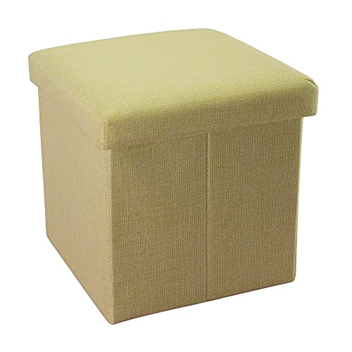 INTIRILIFE Puff Baúl Plegable 30x30x30 cm in Verde Primavera – Taburete Almacenaje Tapizado de Textil Tela Óptica Lino per Almacenamiento y Reposapiés – Asiento Silla Tejido Banqueto