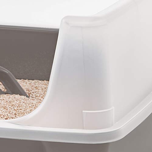 Iris Ohyama, Bandeja de Arena / arenero Gatos con Borde Alto, sin saliente de Basura, Borde Alto extraíble, Altura de Entrada: 15 cm, Pala incluida, para Gato - Cat Litter Box CLH-12 - Gris Pardo