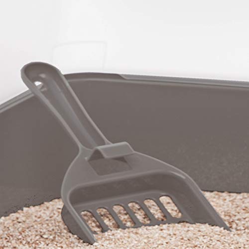 Iris Ohyama, Bandeja de Arena / arenero Gatos con Borde Alto, sin saliente de Basura, Borde Alto extraíble, Altura de Entrada: 15 cm, Pala incluida, para Gato - Cat Litter Box CLH-12 - Gris Pardo