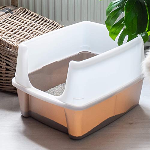 Iris Ohyama, Bandeja de Arena / arenero Gatos con Borde Alto, sin saliente de Basura, Borde Alto extraíble, Altura de Entrada: 15 cm, Pala incluida, para Gato - Cat Litter Box CLH-12 - Gris Pardo