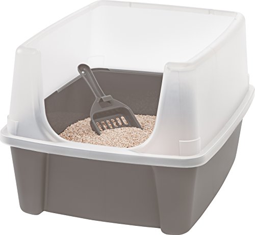 Iris Ohyama, Bandeja de Arena / arenero Gatos con Borde Alto, sin saliente de Basura, Borde Alto extraíble, Altura de Entrada: 15 cm, Pala incluida, para Gato - Cat Litter Box CLH-12 - Gris Pardo