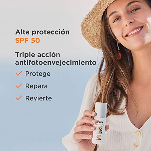 ISDIN - FotoUltra Age Repair Fusion Water SPF 50 - Protector solar facial de fase acuosa, triple acción anti-fotoenvejecimiento, 50 ml