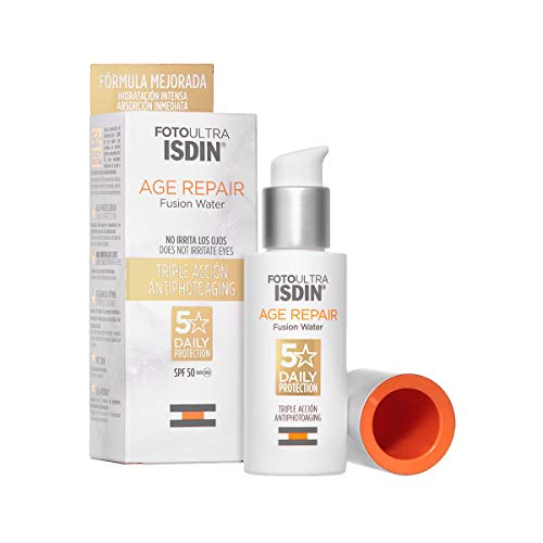 ISDIN - FotoUltra Age Repair Fusion Water SPF 50 - Protector solar facial de fase acuosa, triple acción anti-fotoenvejecimiento, 50 ml