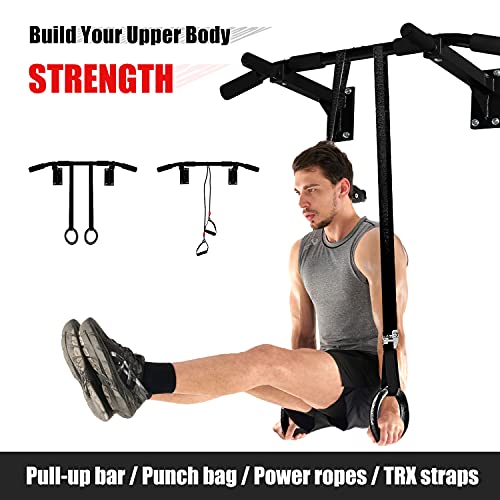 ISE Barra de Dominadas de Pared, Barra Fija Multifuncional para Flexiones, Pull Up Workout Bar for Home Gym Fitness, Entrenador de Parte Superior del Cuerpo para Gimnasio en Hogar, Máx. 200kg, SY-165