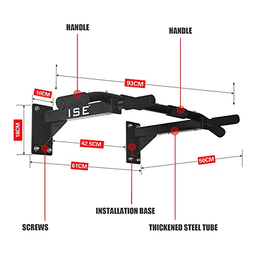 ISE Barra de Dominadas de Pared, Barra Fija Multifuncional para Flexiones, Pull Up Workout Bar for Home Gym Fitness, Entrenador de Parte Superior del Cuerpo para Gimnasio en Hogar, Máx. 200kg, SY-165