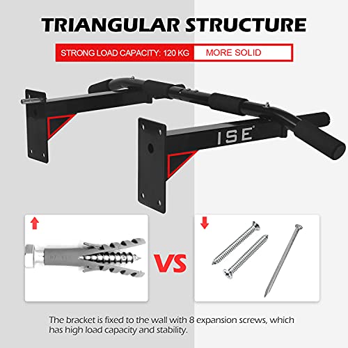 ISE Barra de Dominadas de Pared, Barra Fija Multifuncional para Flexiones, Pull Up Workout Bar for Home Gym Fitness, Entrenador de Parte Superior del Cuerpo para Gimnasio en Hogar, Máx. 200kg, SY-165